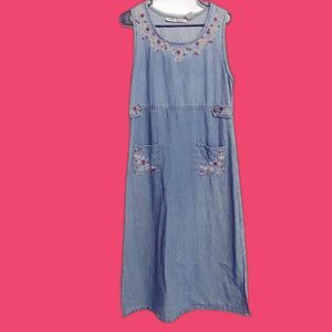 Vintage Jane Ashley Denim Embroidered Maxi Dress